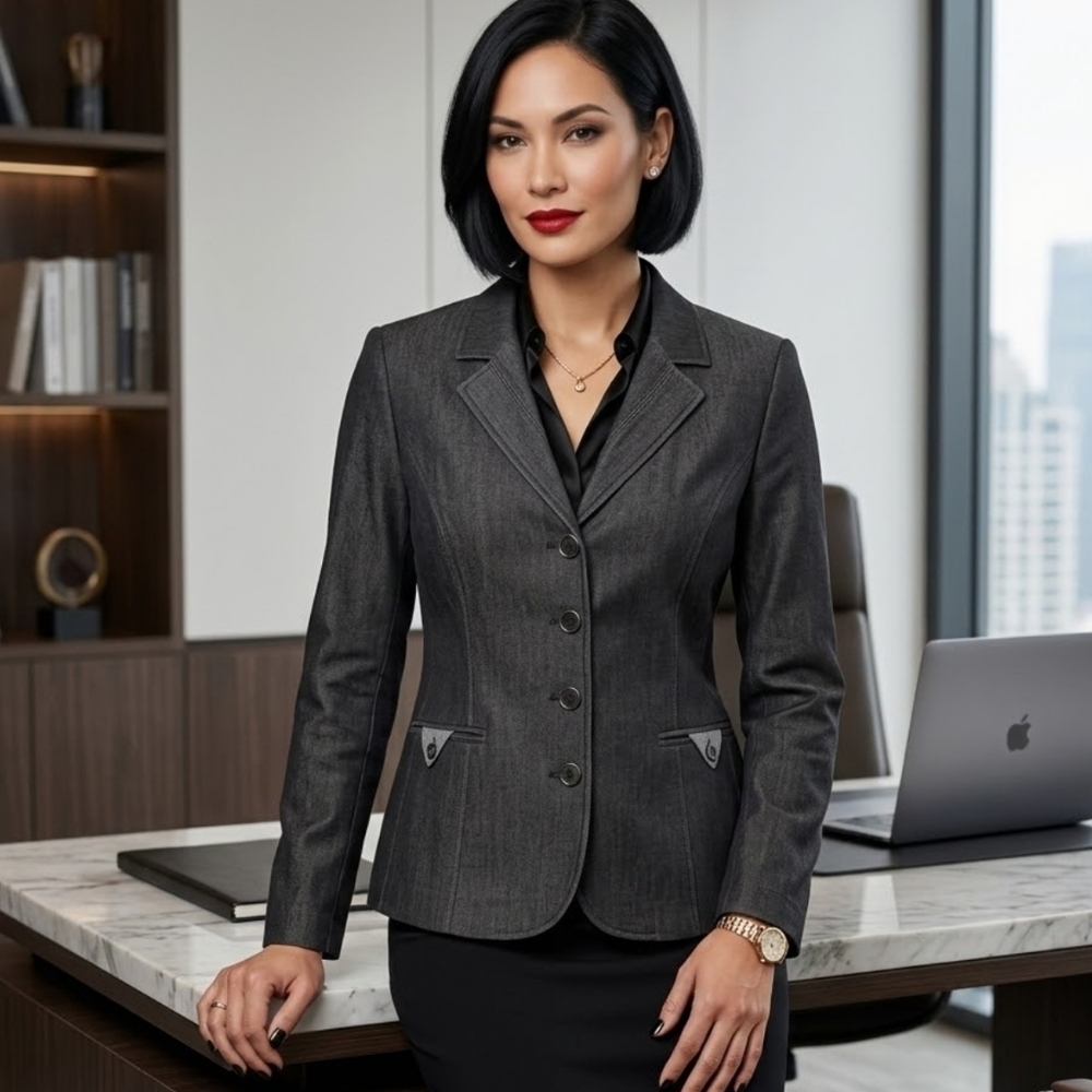 EMOTIONS Charcoal Blazer Lined with Shoulder Pads Modern Corporate Siren,Size 13